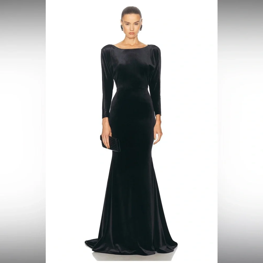 Alex Perry Black Long Sleeve Velvet Evening Gown - Picture 1 of 12